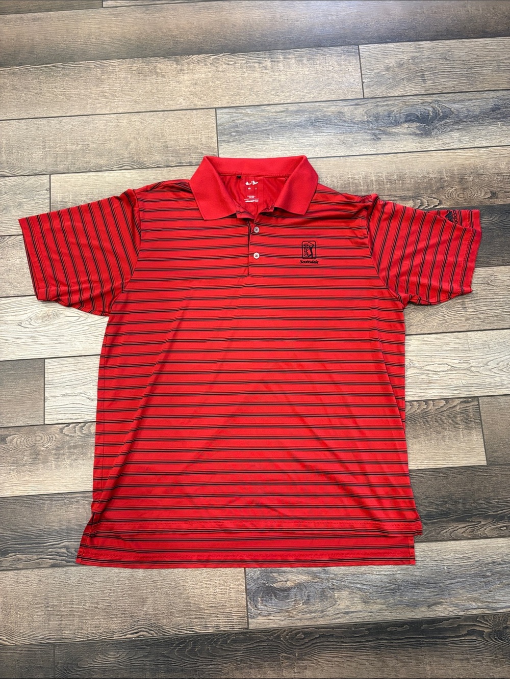 adidas Red Polo with Black Thin Stripes